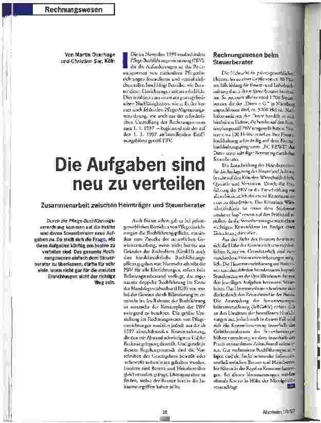 Vorschauseite 1: Die Aufgaben sind neu zu verteilen Zusammenarbeit zwischen Heimträger und Steuerberater