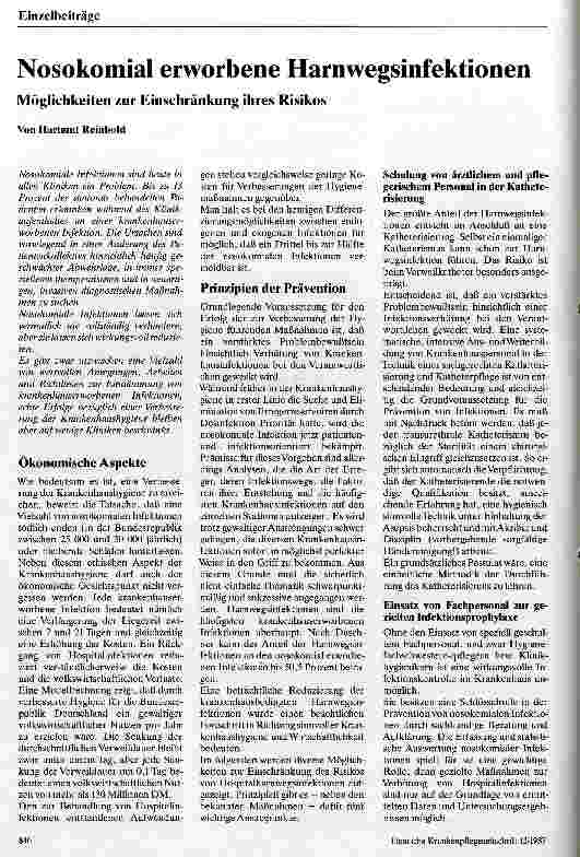 Vorschauseite 1: Nosokomial erworbene Harnwegsinfektionen Möglichkeiten zur Einschränkung ihres Risikos