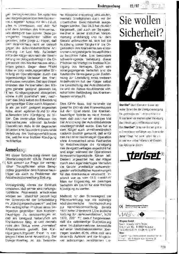 Vorschauseite 3: Fristlose Kündigung eines Belegarztvertrages/Anästhesieüberwachung