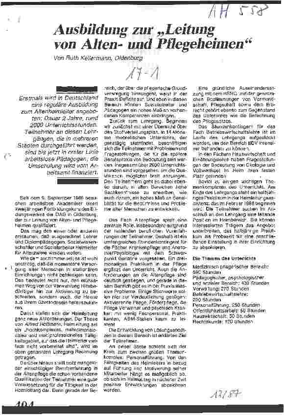 Vorschauseite 1: Ausbildung zur Leitung von Altenund Pflegeheimen