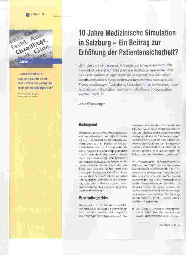 Vorschauseite 1: 10 Jahre Medizinische Simuiation in Salzburg Ein Beitrag zur Erhöhung der Patientensicherheit?