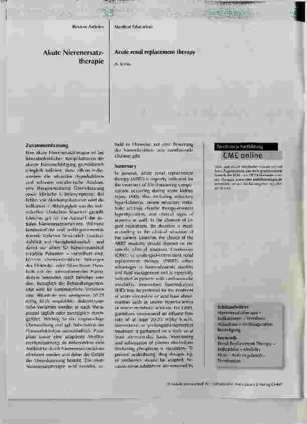 Vorschauseite 1: Akute Nierenersatztherapie