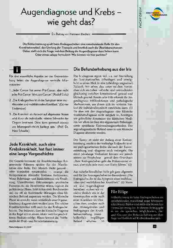 Vorschauseite 1: Augendiagnose und Krebs wie geht das?