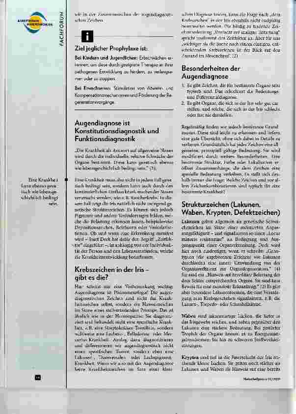 Vorschauseite 2: Augendiagnose und Krebs wie geht das?