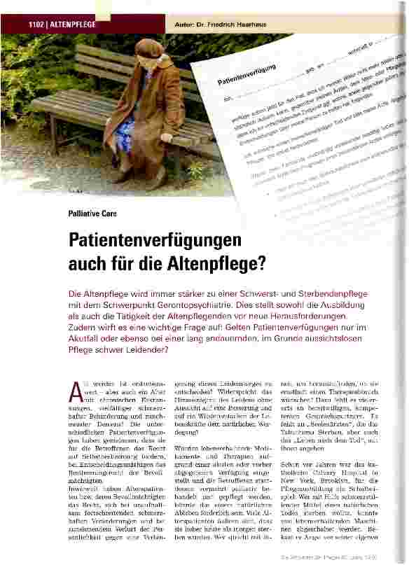 Vorschauseite 1: Patientenverfügungen auch für die Altenpflege?