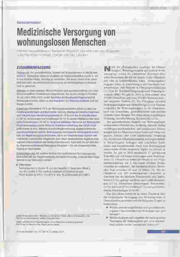 Vorschauseite 1: Medizinische Versorgung von wohnungslosen Menschen
