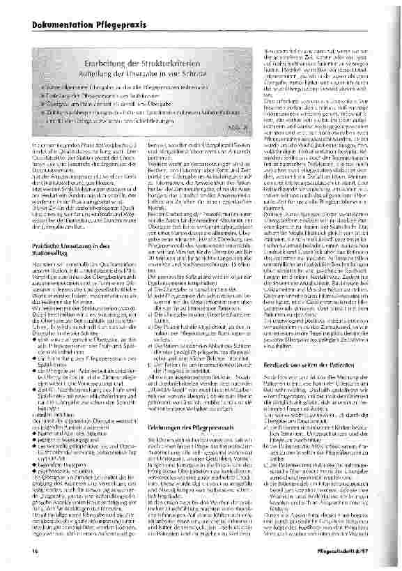 Vorschauseite 2: II. Entwicklung und Bewegung in der Krebskrankenpflege Die pflegerische Übergabe am Bett