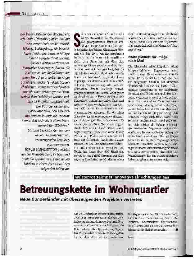 Vorschauseite 1: Betreuungskette im Wohnquartier Neue Bundesländer mit überzeugenden Projekten vertreten