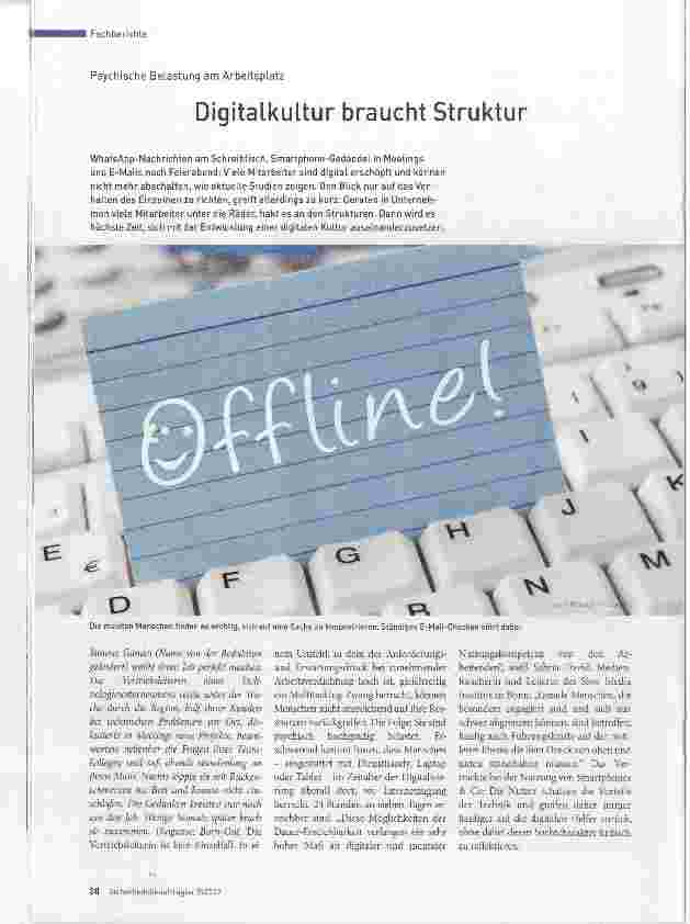 Vorschauseite 1: Psychische Belastung am Arbeitsplatz Digitalkultur braucht Struktur
