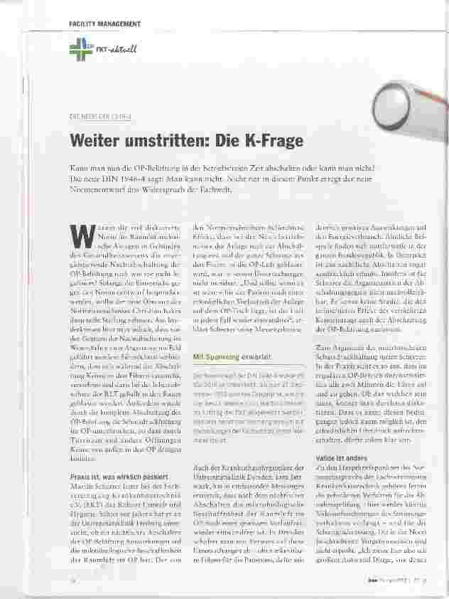 Vorschauseite 1: DIE NEUE DIN 1946-4 Weiter umstritten: Die K-Frage
