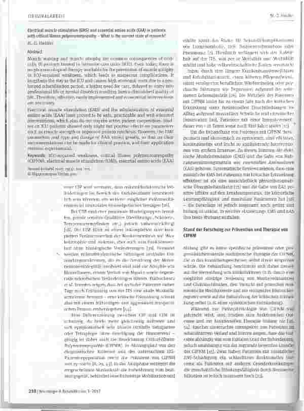 Vorschauseite 2: Elektrische Muskelstimulation (EMS) und essenzielle Aminosäuren (EAS) bei Patienten mit Critical-Illness-Polyneuromyopathie wie ist der aktuelle Forschungsstand?