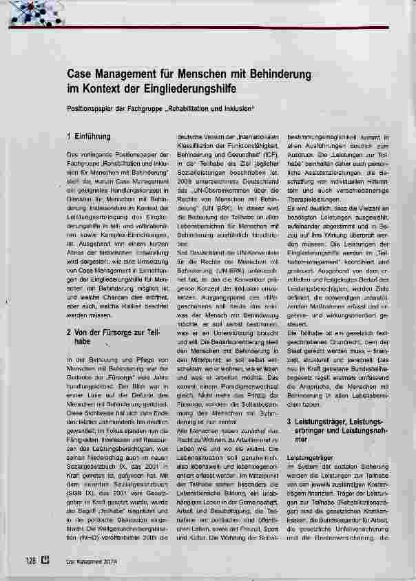 Vorschauseite 1: Case Management für Menschen mit Behinderung im Kontext der Eingliederungshilfe