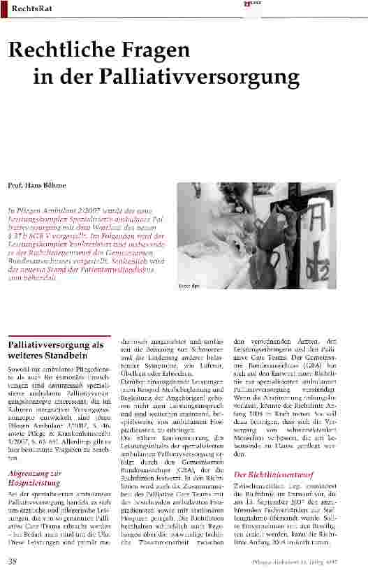 Vorschauseite 1: Rechtliche Fragen in der Palliativversorgung