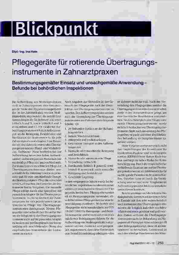 Vorschauseite 1: Pflegegeräte für rotierende Übertragungsinstrumente in Zahnarztpraxen