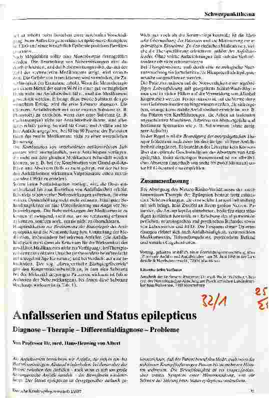 Vorschauseite 1: Anfallsserien und Status epilepticus Diagnose - Therapie - Differentialdiagnose - Probleme