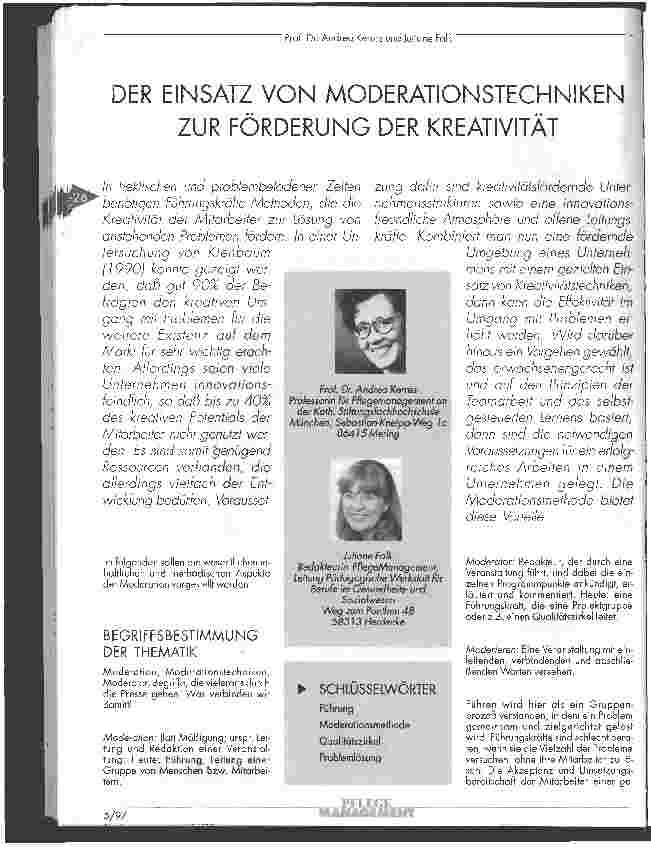 Vorschauseite 1: Der Einsatz von Moderationstechniken zur Förderung der Kreativität