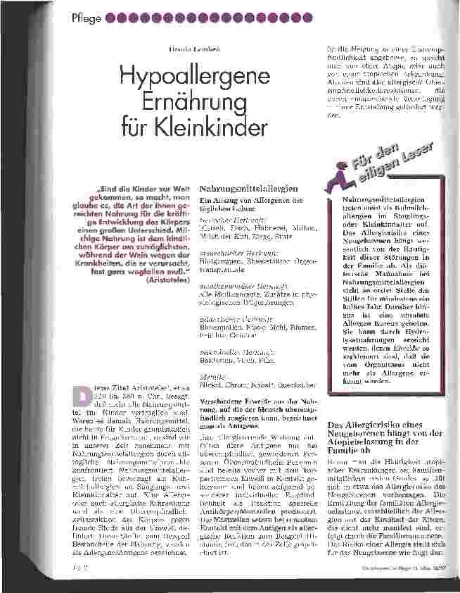 Vorschauseite 1: Hypoallergene Ernährung für Kleinkinder