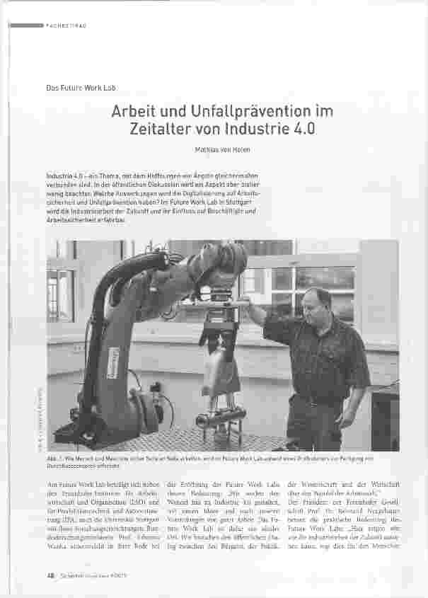 Vorschauseite 1: Arbeit und Unfallprävention im Zeitalter von Industrie 4. 0