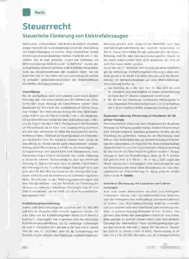 Vorschauseite 1: Steuerliche Förderung von Elektrofahrzeugen
