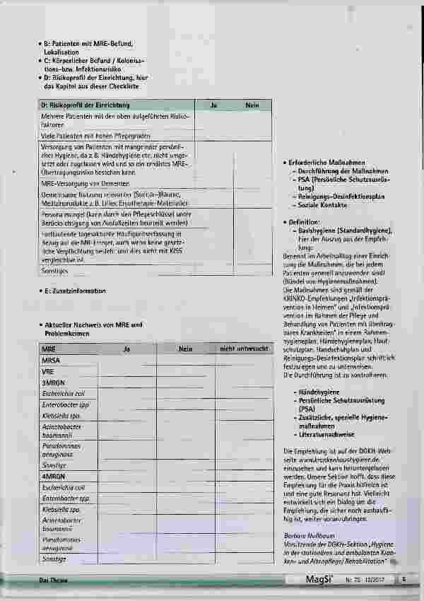 Vorschauseite 2: Risikoeinschätzung/-Bewertung bei Multiresistenten Erregern in der ambulanten und stationären Krankenund Altenpflege/Rehabilitation