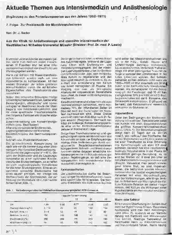Vorschauseite 1: Aktuelle Themen aus Intensmedizin und Anästhesiologie 7. Folge: Zur Problematik der Massentransfusionen
