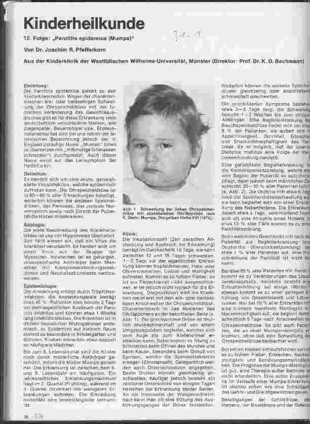 Vorschauseite 1: Kinderheilkunde 12. Folge: Parotitis epidemica (Mumps)