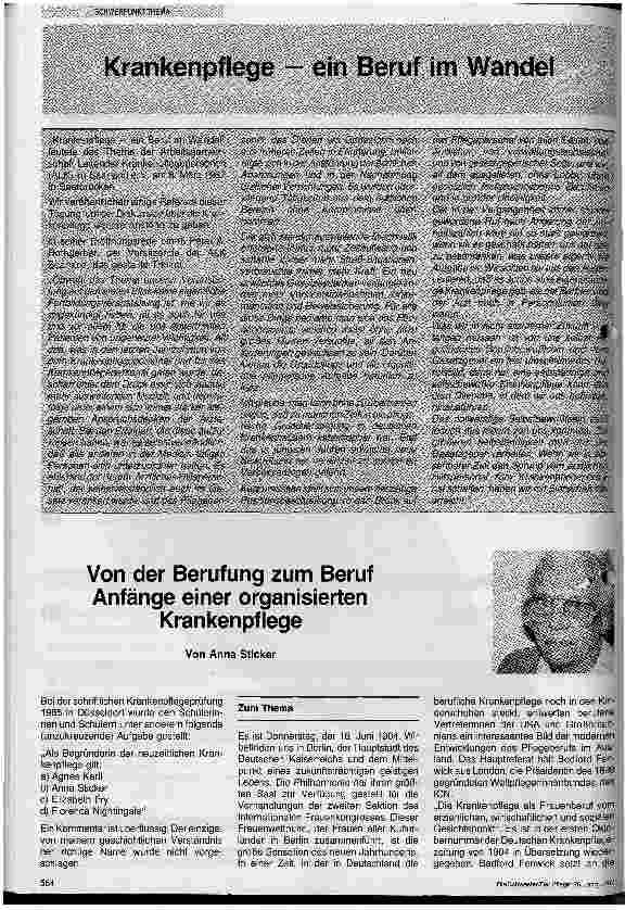 Vorschauseite 1: Von der Berufung zum Beruf, Anfänge einer organisierten Krankenpflege
