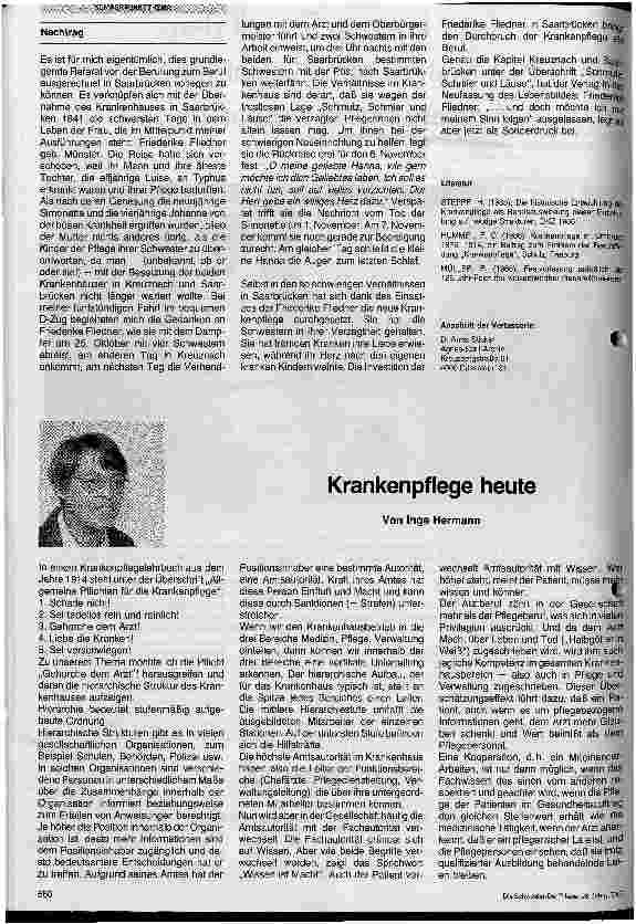 Vorschauseite 6: Von der Berufung zum Beruf, Anfänge einer organisierten Krankenpflege