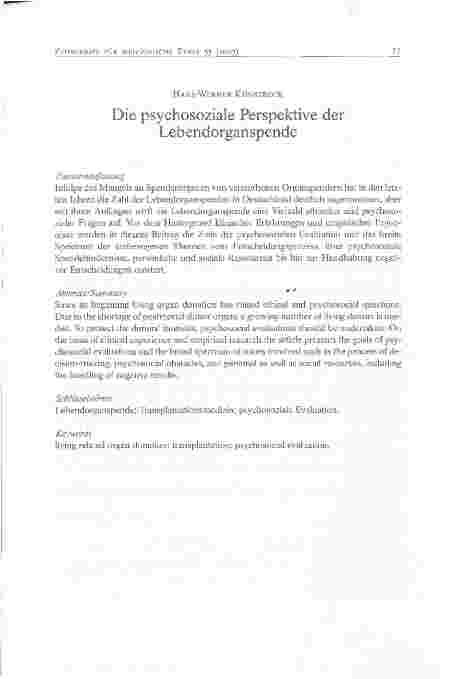 Vorschauseite 1: Die psychosoziale Perspektive der Lebendorganspende