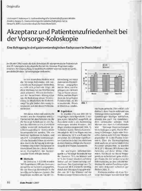 Vorschauseite 1: Akzeptanz und Patientenzufriedenheit bei der Vorsorge-Koloskopie
