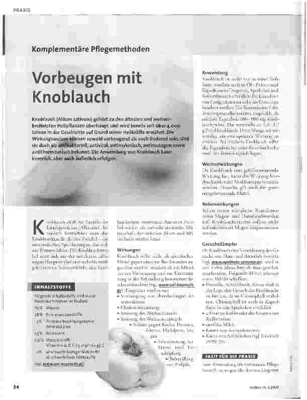 Vorschauseite 1: Komplementäre Pflegemethoden - Vorbeugen mit Knoblauch