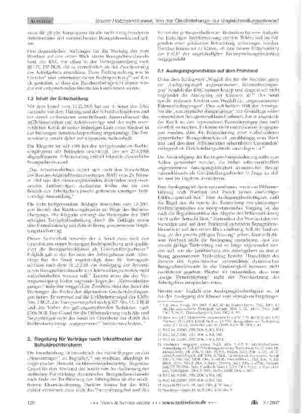 Vorschauseite 2: Von der Gleichstellungszur Ungleichstellungsabrede? Entscheidungsbesprechung zu BAG 4 AZR 536/041