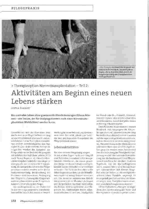 Vorschauseite 1: Therapieoption Nierentransplantation - Teil 2: Aktivitäten am Beginn eines neuen Lebens stärken