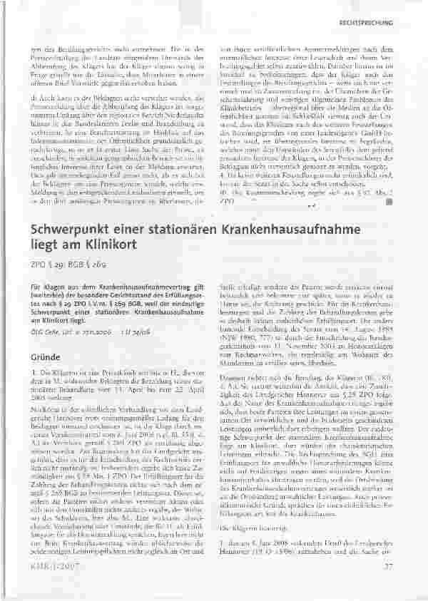Vorschauseite 1: Schwerpunkt einer stationären Krankenhausaufnahme liegt am Klinikort