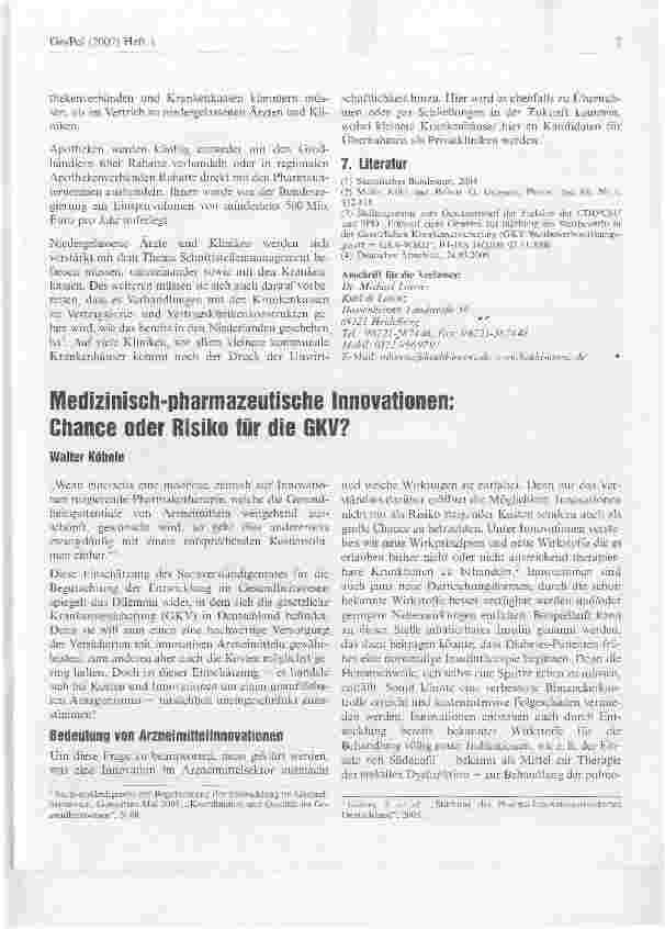 Vorschauseite 1: Medizinisch-pharmazeutische Innovationen: Chance oder Risiko für die GKV?