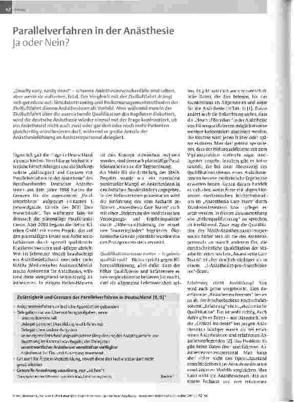Vorschauseite 1: Parallelverfahren in der AnästhesieJa oder Nein?