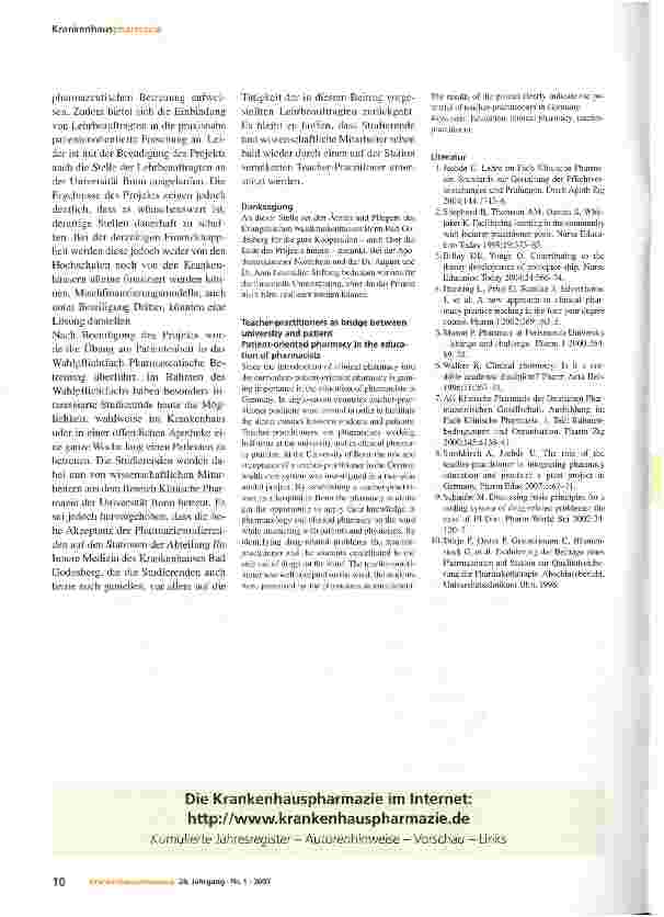 Vorschauseite 6: Der Teacher-Practitioner als Brücke zwischen Universität und Patient - Patientenorientierte Pharmazie in der Apothekerausbildung