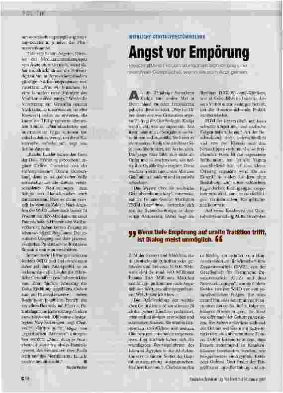 Vorschauseite 1: WEIBLICHE GENITALVERSTÜMMELUNGAngst vor Empörung