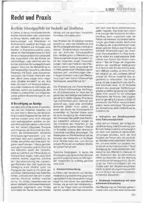 Vorschauseite 1: Ärztliche Schweigepflicht bei Verdacht auf Straftaten