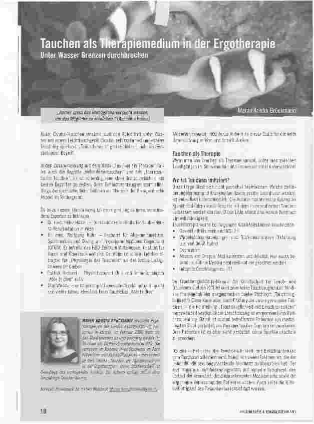 Vorschauseite 1: Tauchen als Therapiemedium in der Ergotherapie