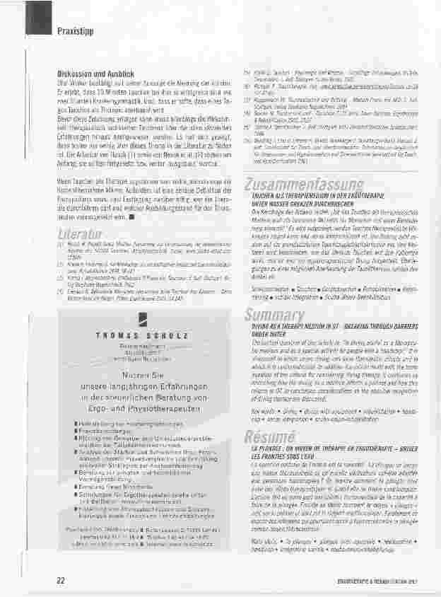 Vorschauseite 5: Tauchen als Therapiemedium in der Ergotherapie