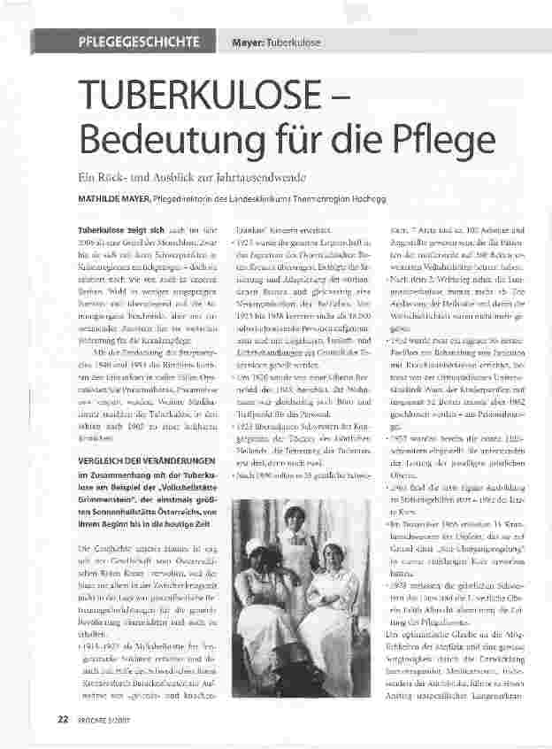 Vorschauseite 1: TUBERKULOSE - Bedeutung für die Pflege