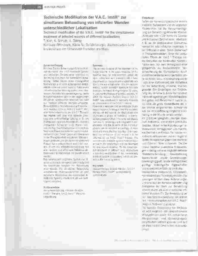 Vorschauseite 1: Technische Modifikation der V.A.C. Instill® zur simultanen Behandlung von infizierten Wunden unterschiedlicher Lokalisation