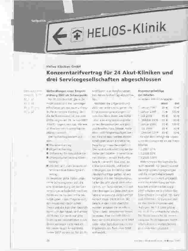 Vorschauseite 1: Helios Kliniken GmbH - Konzerntarifvertrag für 24 Akut-Kliniken und drei Servicegesellschaften abgeschlossen