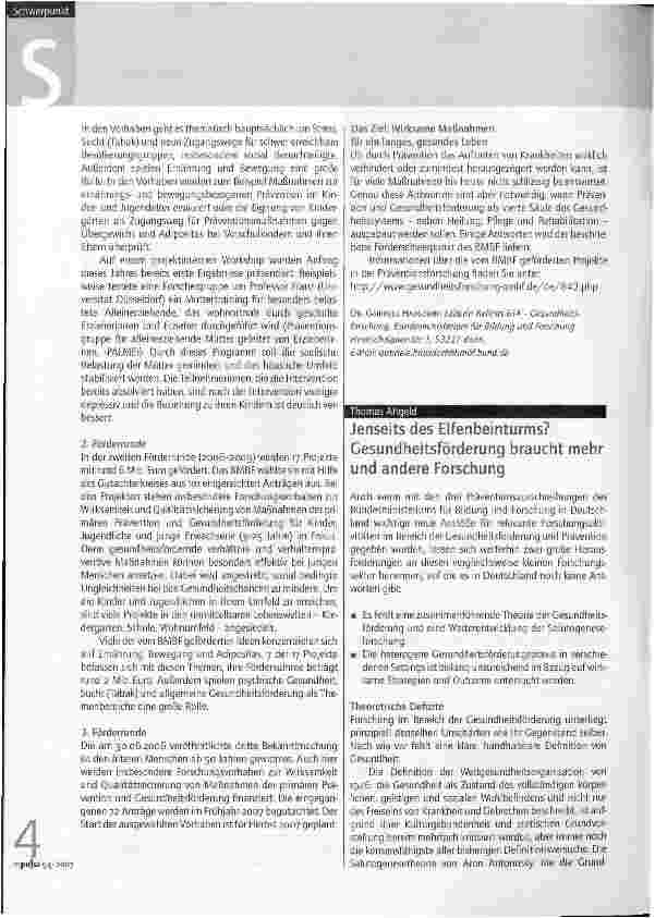Vorschauseite 1: Jenseits des Elfenbeinturms? Gesundheitsförderung braucht mehr und andere Forschung