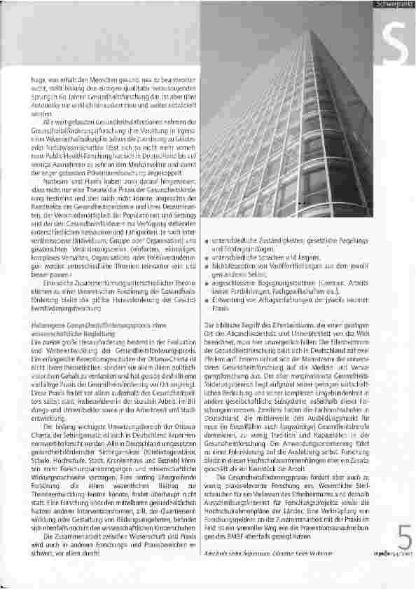 Vorschauseite 2: Jenseits des Elfenbeinturms? Gesundheitsförderung braucht mehr und andere Forschung