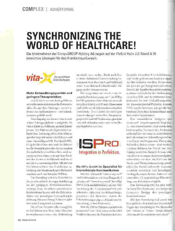 Vorschauseite 1: SYNCHRONIZING THE WORLD OF HEALTHCARE!