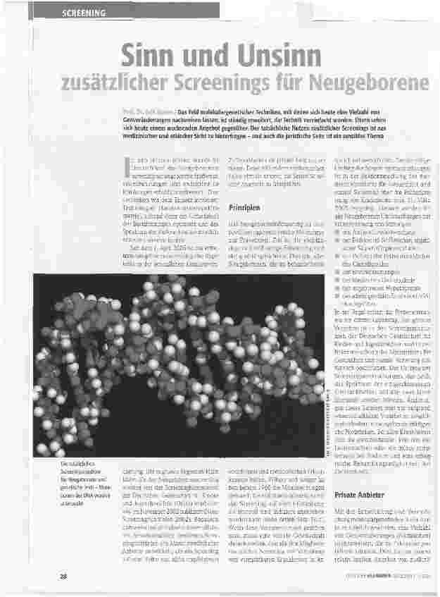 Vorschauseite 1: Sinn und Unsinn zusätzlicher Screenings für Neugeborene