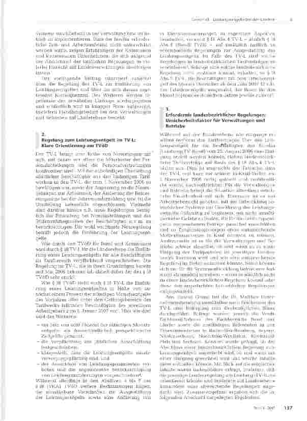 Vorschauseite 2: Leistungsentgelte bei den Ländern: Mit ersten landesbezirklichen Tarifverträgen gemäß § 18 TV-L ist bis Mitte 2007 zu rechnen