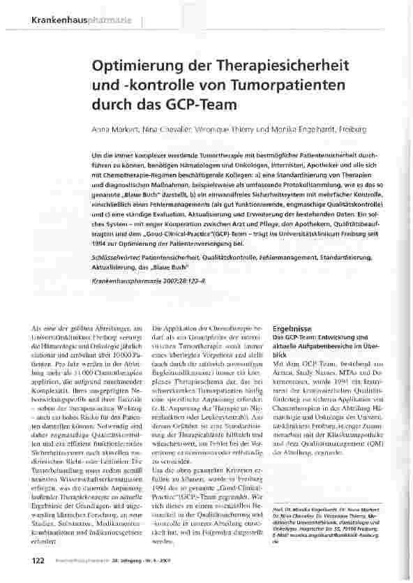 Vorschauseite 1: Optimierung der Therapiesicherheit und -kontrolle von Tumorpatienten durch das GCP-Team